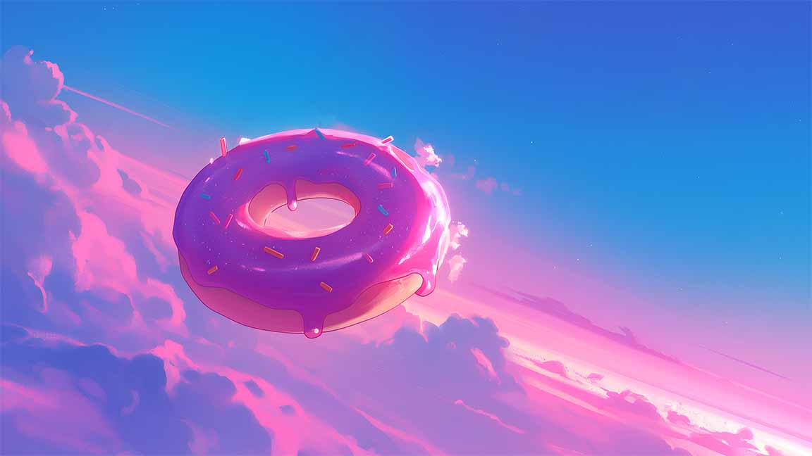 donut floating sky pink glaze desktop wallpaper cover