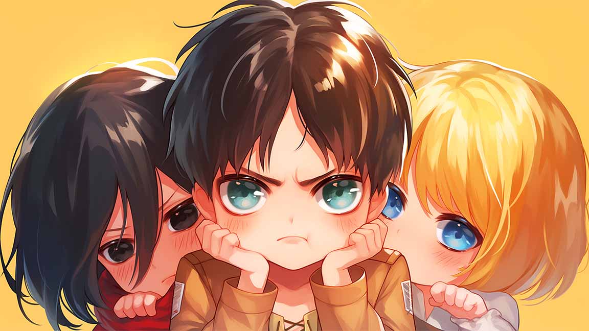 eren mikasa armin chibi aot desktop wallpaper cover
