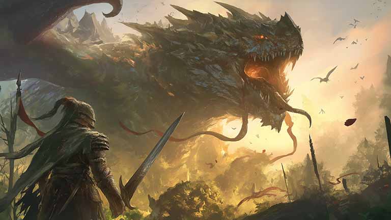 fantasy dragon knight showdown desktop wallpaper cover