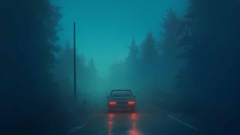foggy road car light desktop wallpaper cover