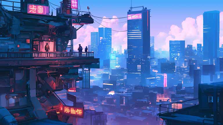 futuristic city skyline desktop wallpaper cover