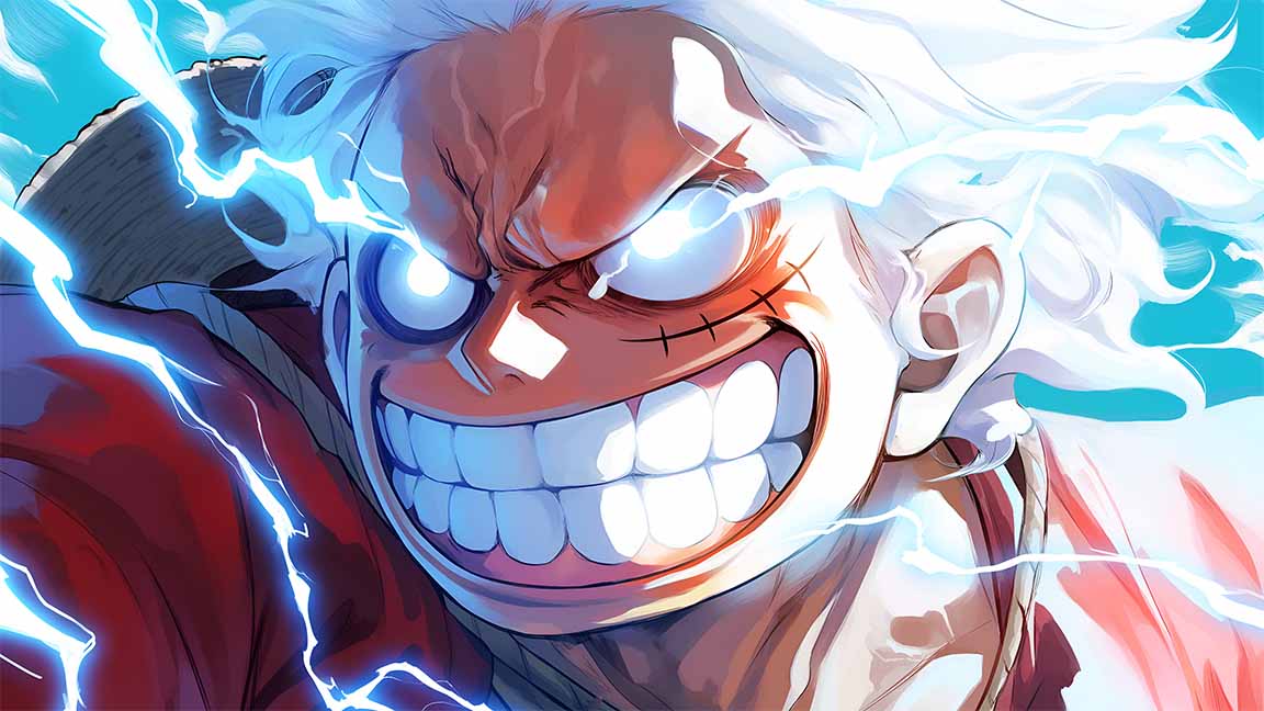 gear 5 luffy lightning smile one piece desktop wallpaper cover
