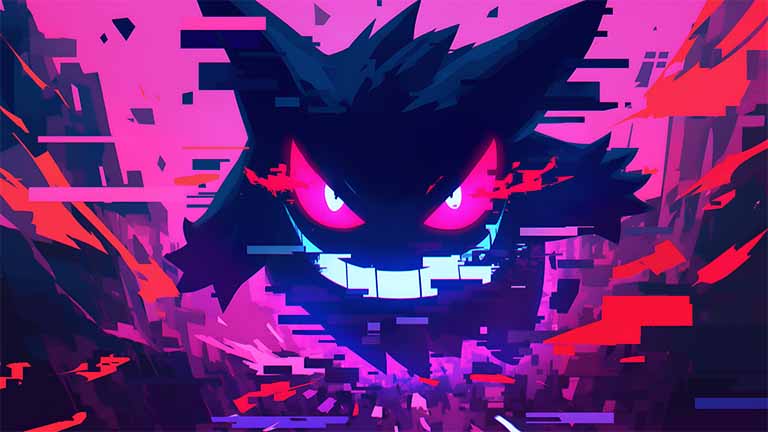 gengar pixel glitch purple wallpaper cover