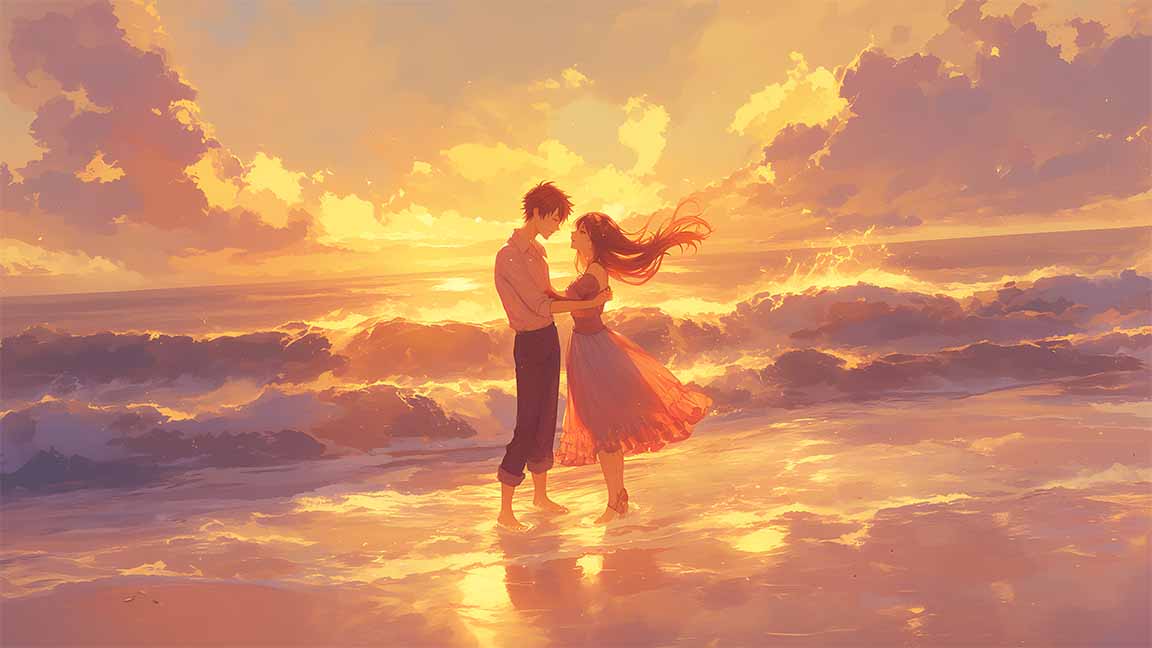 gentle sunset wave embrace desktop wallpaper cover