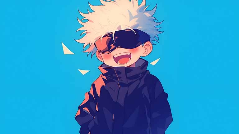 gojo satoru chibi laughing desktop wallpaper cover