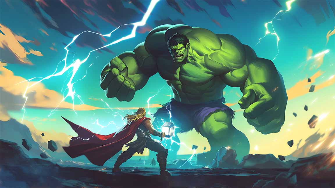 hulk vs thor epic showdown lightning clash desktop wallpaper cover