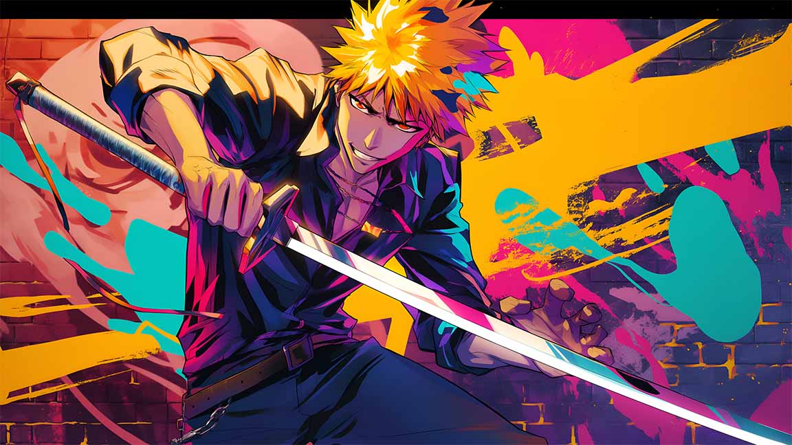 ichigo kurosaki graffiti sword slash desktop wallpaper cover