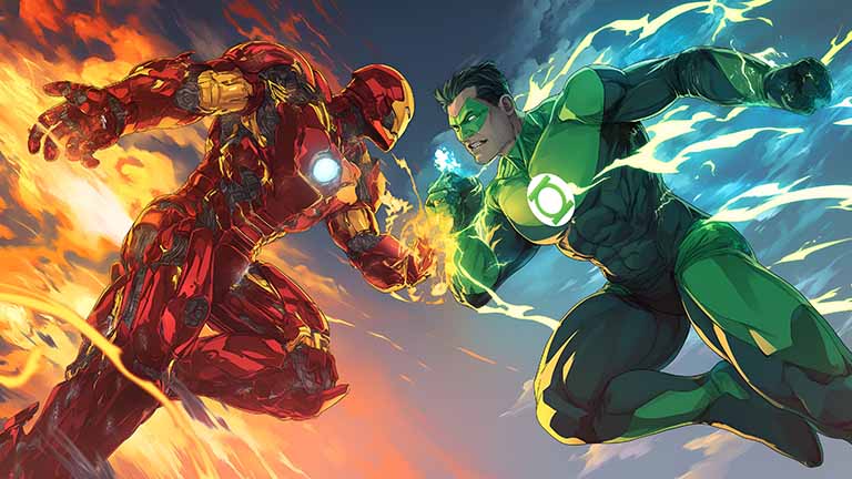 iron man vs green lantern fight desktop wallpaper cover