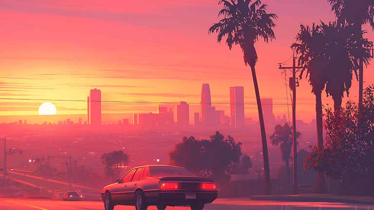 los angeles sunset palm trees desktop wallpaper cover