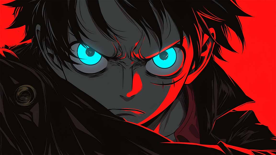 luffy blue eyes red light dark desktop wallpaper cover