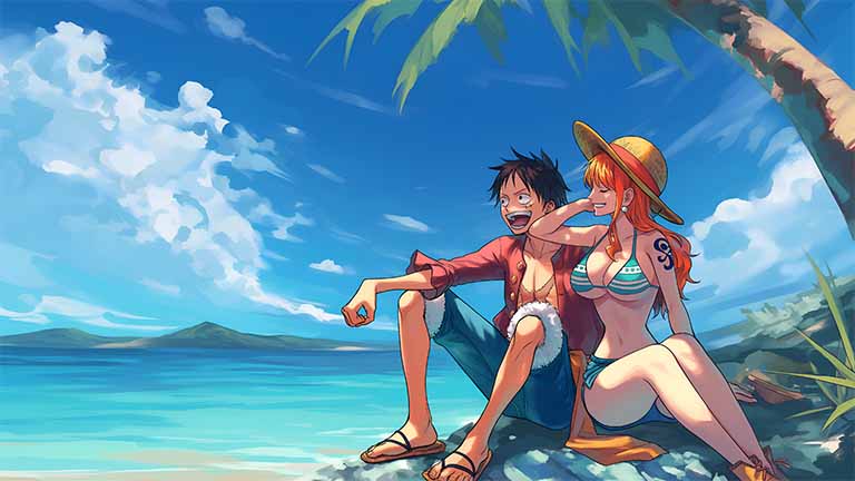 luffy nami tropical island vacation pc wallpaper cover