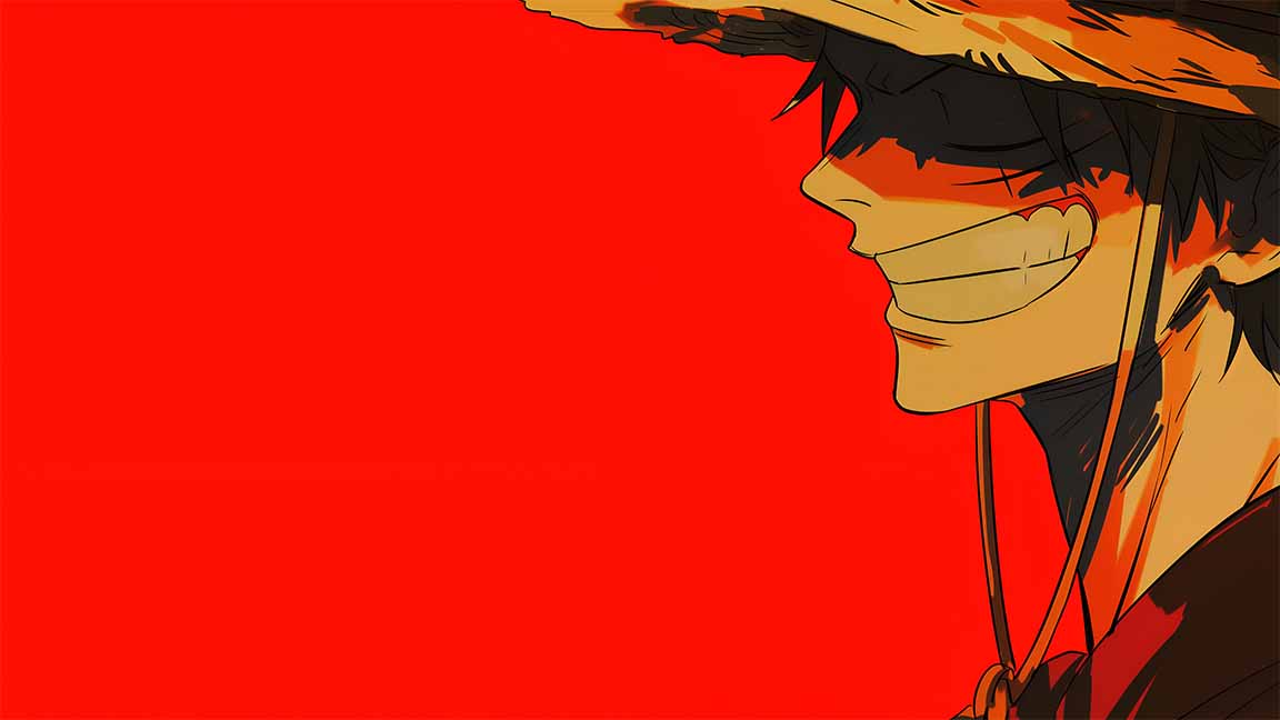 luffy straw hat smile silhouette red background desktop wallpaper cover