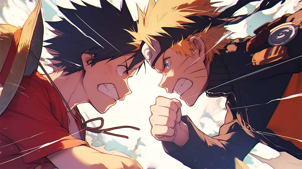 luffy vs naruto face off clash intense stare desktop wallpaper cover