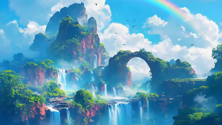 lush waterfalls vibrant landscape desktop wallpaper cover