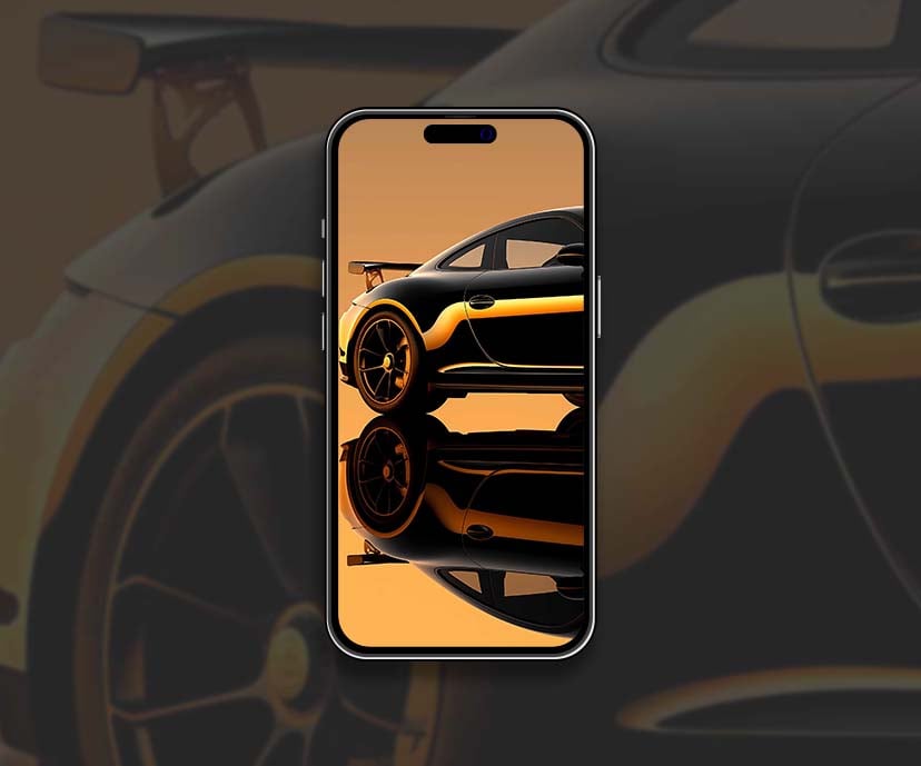 luxury black gold porsche glow reflection wallpapers collection
