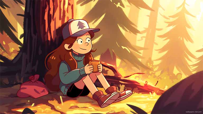 mabel in dipper hat forest pc wallpaper cover