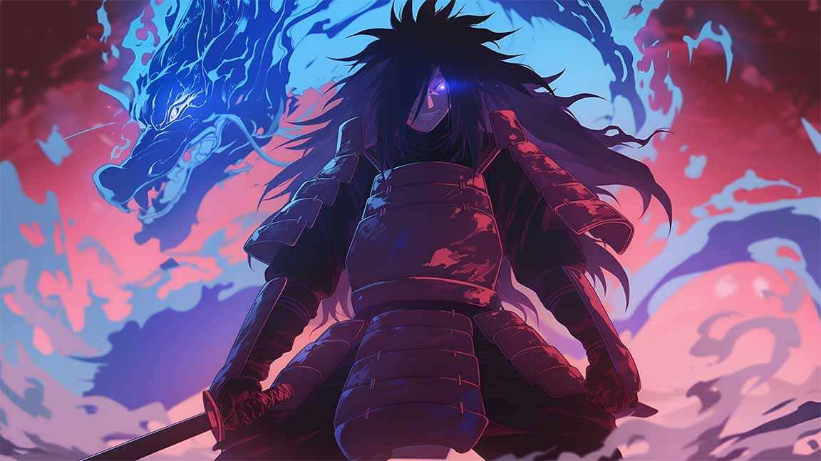 madara uchiha blue flame intense glare desktop wallpaper cover