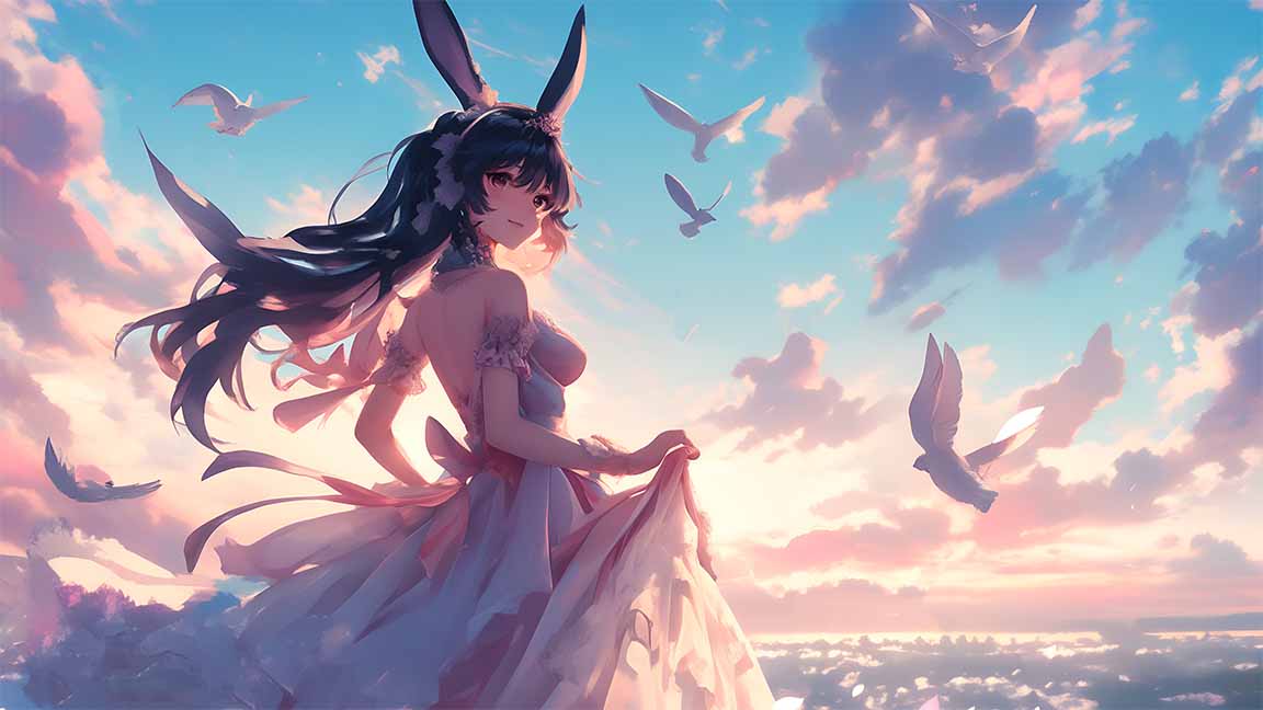 mai sakurajima bunny dress sunset breeze elegance desktop wallpaper cover