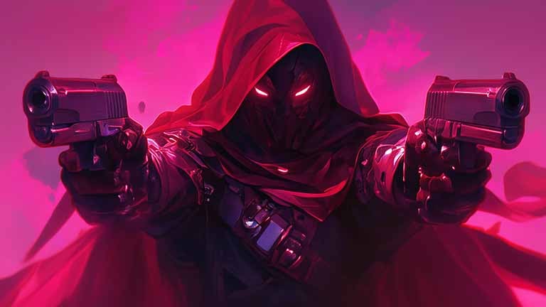 masked gunslinger red eyes desktop wallpaper cover