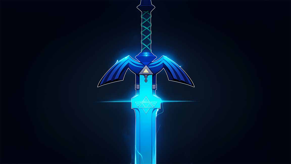 master sword zelda glowing blue neon desktop wallpaper cover