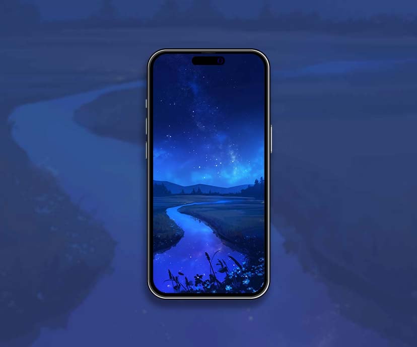 midnight river stars galaxy nightscape blue glow wallpapers collection