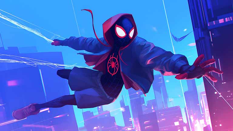miles morales spider verse flying desktop wallpaper cover