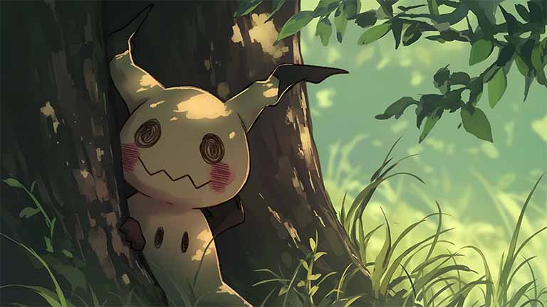 mimikyu shy forest hide pokemon laptop wallpaper cover
