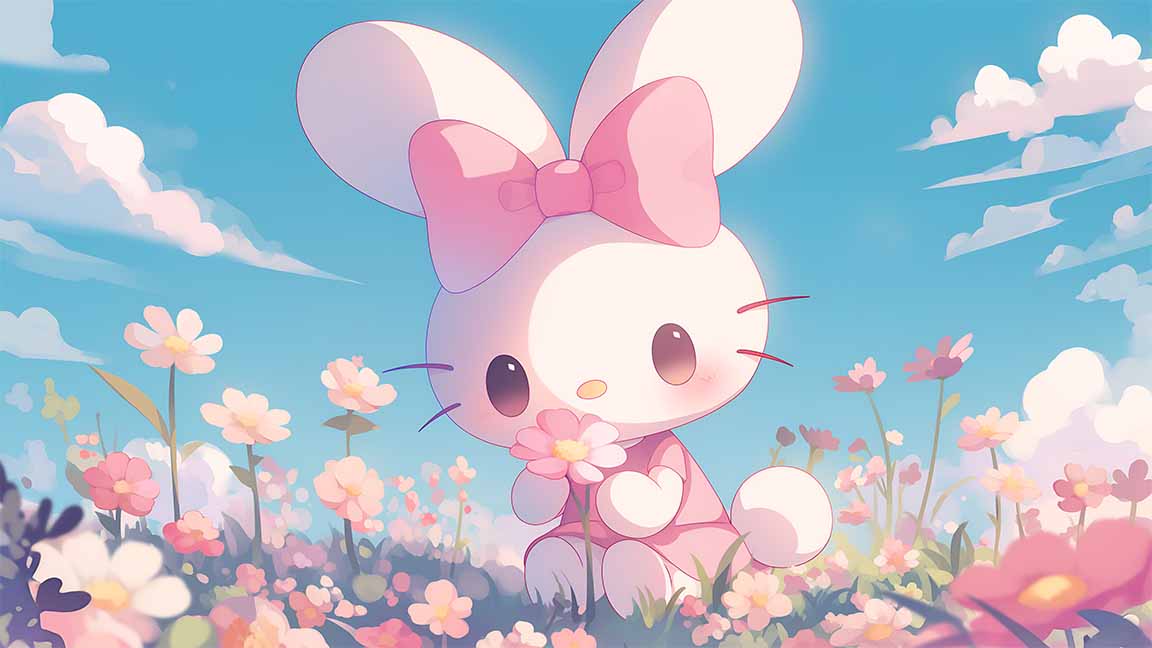 my melody flower field sanrio desktop wallpaper cover