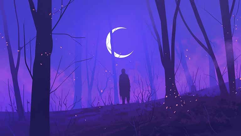 mysterious figure moon forest desktop wallpaper cover