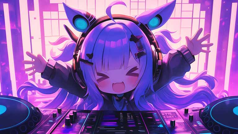 neon anime dj music desktop wallpaper cover