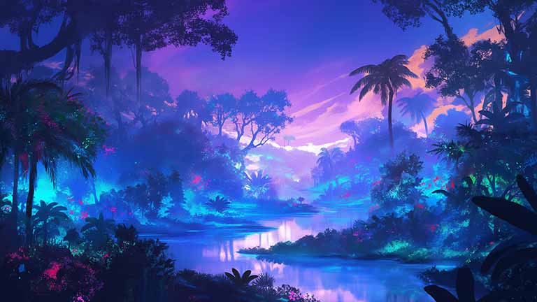 neon jungle river desktop wallpaper cover