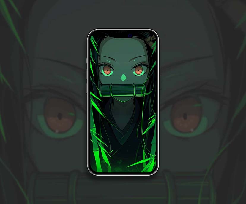 nezuko green glow closeup anime wallpapers collection