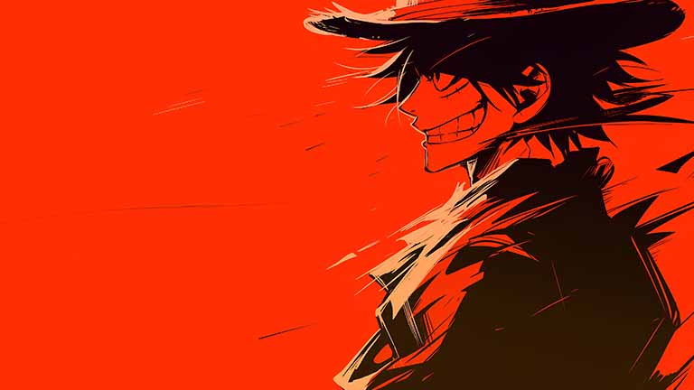one piece luffy grinning red desktop wallpaper cover