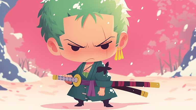 one piece zoro chibi winter quest desktop wallpaper cover