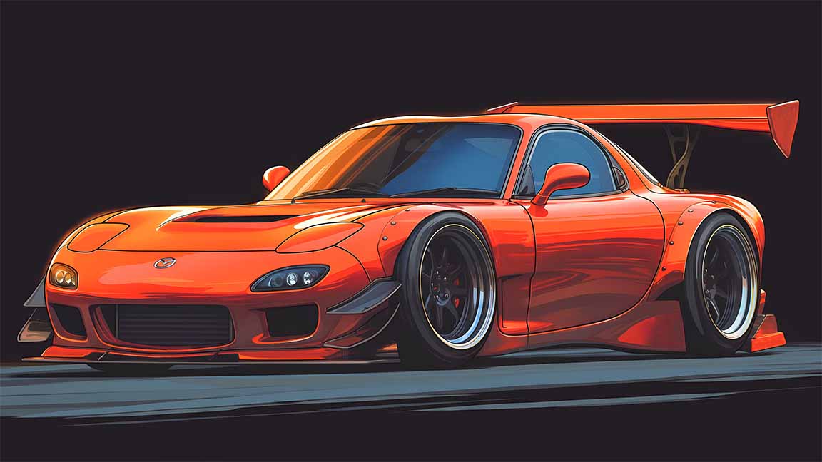 orange mazda rx7 dark desktop wallpaper cover