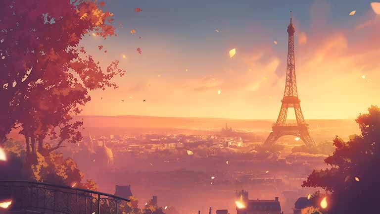 paris eiffel tower romantic sunset desktop wallpaper cover