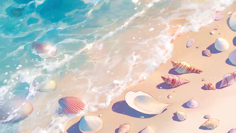 pastel seashells gentle waves desktop wallpaper cover