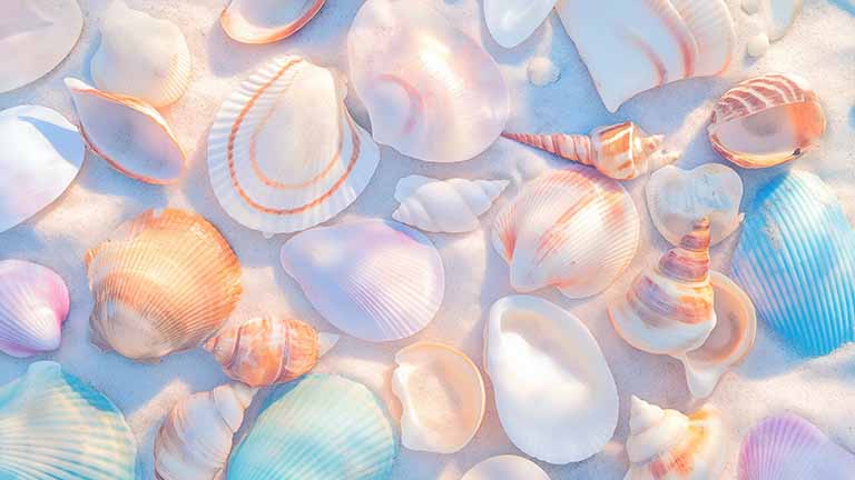 pastel seashells sand desktop wallpaper cover