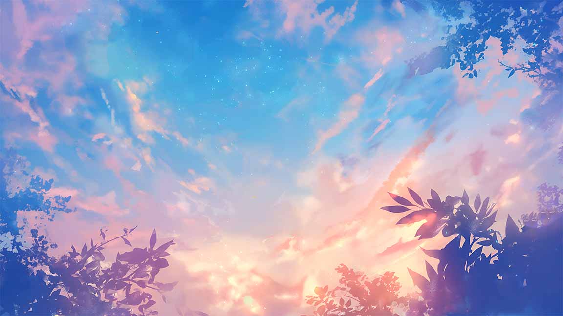 pastel sky leaves dreamy sunset aesthetic desktop wallpaper cover