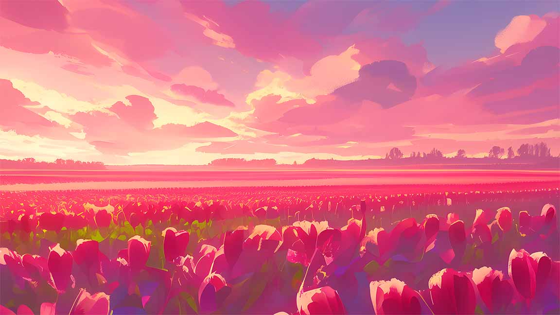 pink tulip fields sunset aesthetic desktop wallpaper cover