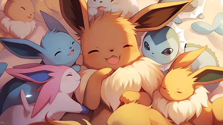 pokemon eevee evolutions hug desktop wallpaper cover