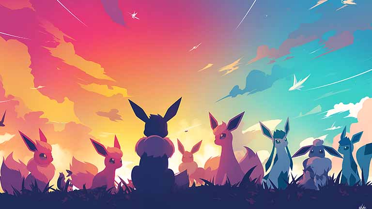 pokemon eevee evolutions sunset desktop wallpaper cover