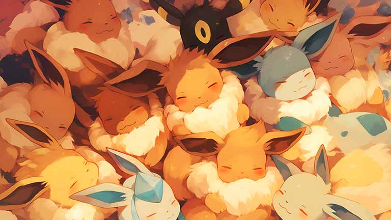 pokemon eevee pile sleepy desktop wallpaper cover