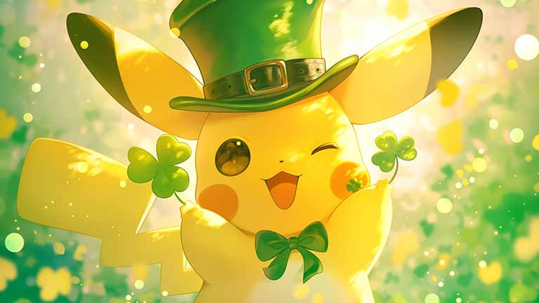 pokemon pikachu shamrock hat desktop wallpaper cover