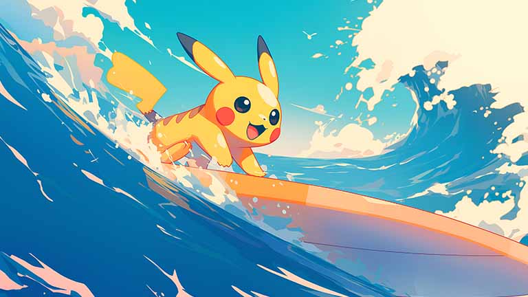 pokemon pikachu surfing wave desktop wallpaper cover