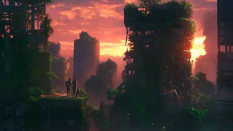 post apocalyptic overgrown city desktop wallpaper cover