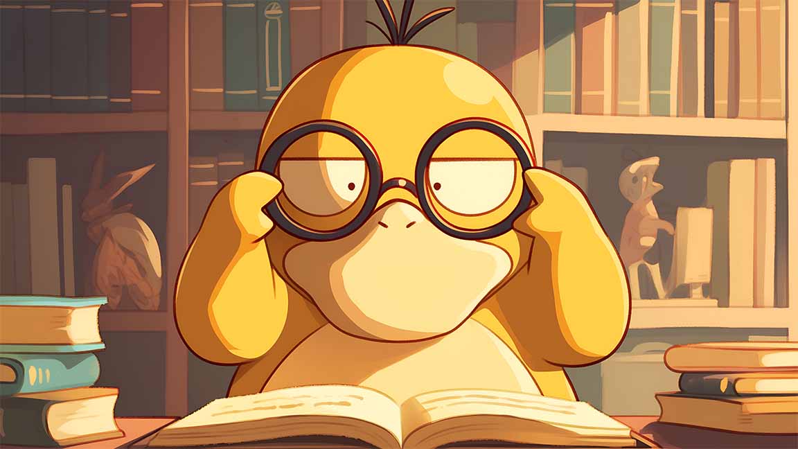 psyduck reading glasses library funny desktop wallpaper cover