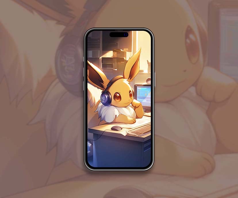 radiant eevee cozy office coding desk wallpapers collection