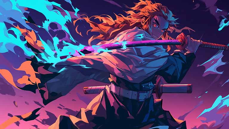 rengoku fire breathing desktop wallpaper cover