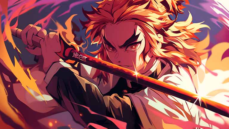 rengoku flame blade stance desktop wallpaper cover